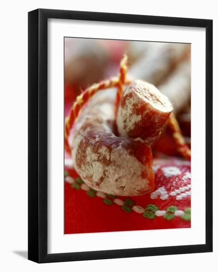 Two Bistro Salamis, with Slices Cut-Richard Sprang-Framed Photographic Print