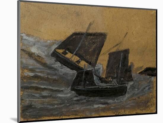Two Black Boats Sailing up Dark Grey Waves (Oil on Card)-Alfred Wallis-Mounted Giclee Print