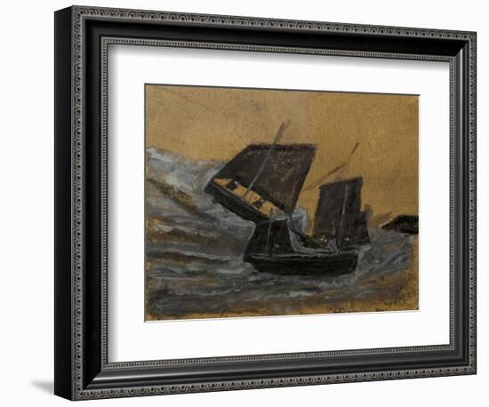 Two Black Boats Sailing up Dark Grey Waves (Oil on Card)-Alfred Wallis-Framed Giclee Print