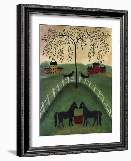 Two Black Horses Under A Willow Tree-Cheryl Bartley-Framed Giclee Print