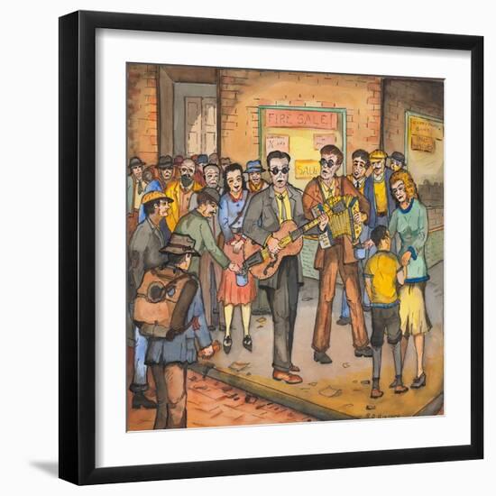 Two Blind Male Singers with Guitar and Accordian Surrounded by an Appreciative Crowd-Ronald Ginther-Framed Giclee Print