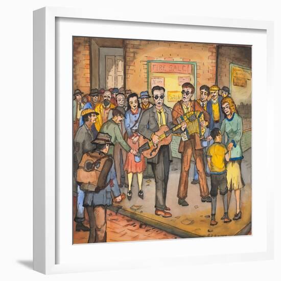 Two Blind Male Singers with Guitar and Accordian Surrounded by an Appreciative Crowd-Ronald Ginther-Framed Giclee Print