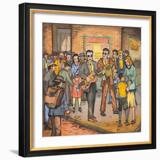 Two Blind Male Singers with Guitar and Accordian Surrounded by an Appreciative Crowd-Ronald Ginther-Framed Giclee Print