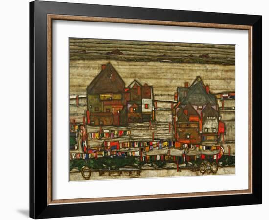 Two Blocks of Houses with Cloth Lines or the Suburbs (II), 1914-Egon Schiele-Framed Giclee Print