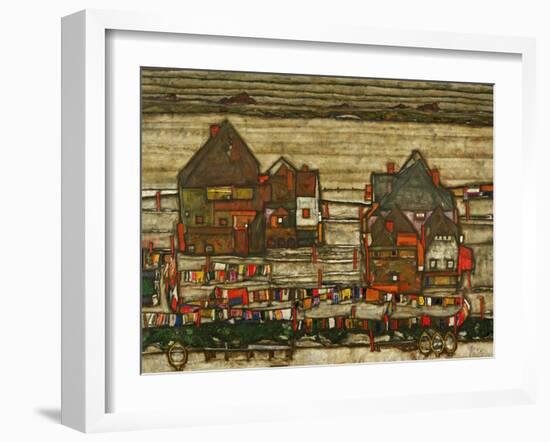 Two Blocks of Houses with Cloth Lines or the Suburbs (II), 1914-Egon Schiele-Framed Giclee Print