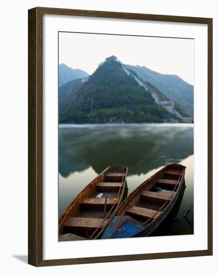 Two Boats on Jintang Lake Beside Great Wall of China, UNESCO World Heritage Site, Huanghuacheng (Ye-Kimberly Walker-Framed Photographic Print