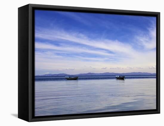 Two Boats on the Lake, Kollabaya, Challapampa, Isla del Sol, Lake Titicaca, Bolivia, South America-Simon Montgomery-Framed Premier Image Canvas