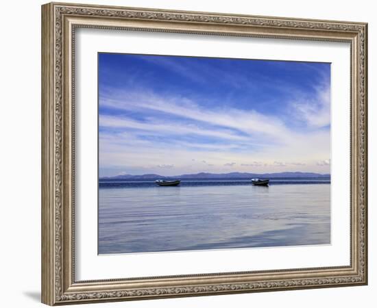 Two Boats on the Lake, Kollabaya, Challapampa, Isla del Sol, Lake Titicaca, Bolivia, South America-Simon Montgomery-Framed Photographic Print