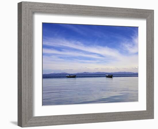 Two Boats on the Lake, Kollabaya, Challapampa, Isla del Sol, Lake Titicaca, Bolivia, South America-Simon Montgomery-Framed Photographic Print