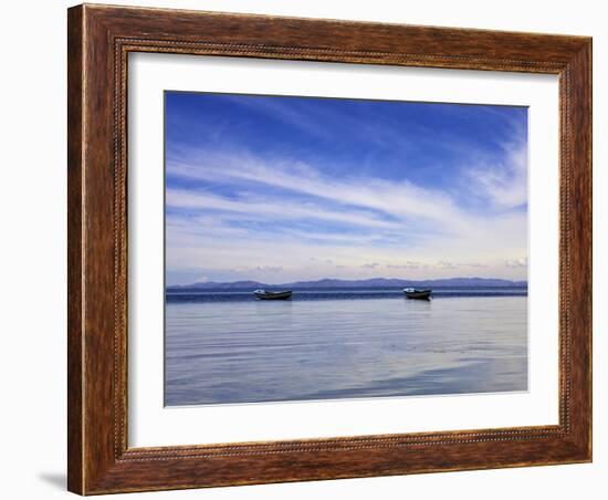 Two Boats on the Lake, Kollabaya, Challapampa, Isla del Sol, Lake Titicaca, Bolivia, South America-Simon Montgomery-Framed Photographic Print