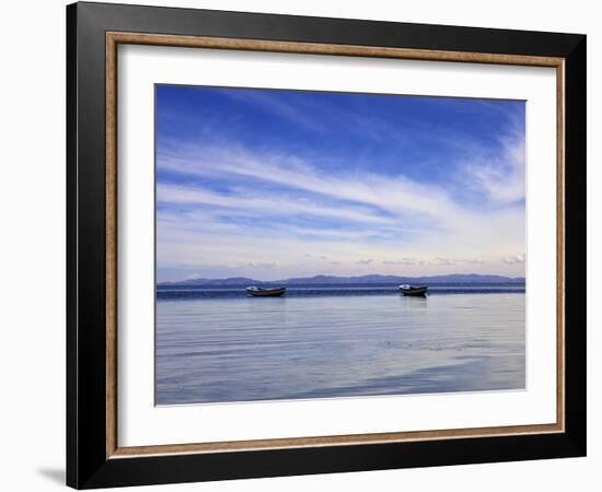 Two Boats on the Lake, Kollabaya, Challapampa, Isla del Sol, Lake Titicaca, Bolivia, South America-Simon Montgomery-Framed Photographic Print