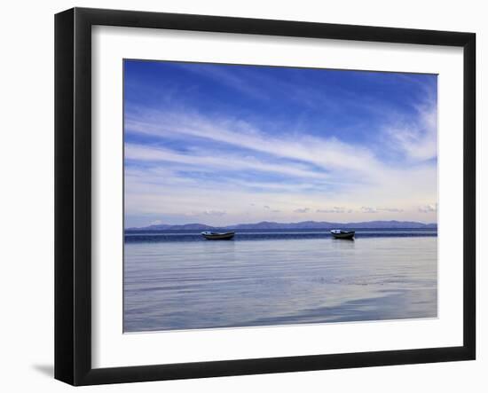 Two Boats on the Lake, Kollabaya, Challapampa, Isla del Sol, Lake Titicaca, Bolivia, South America-Simon Montgomery-Framed Photographic Print