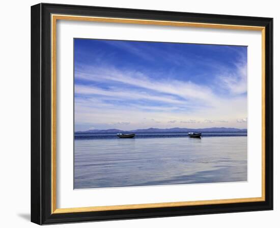 Two Boats on the Lake, Kollabaya, Challapampa, Isla del Sol, Lake Titicaca, Bolivia, South America-Simon Montgomery-Framed Photographic Print