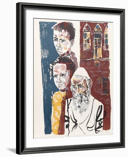 Two Boys and a Rabbi from People in Israel-Moshe Gat-Framed Limited Edition
