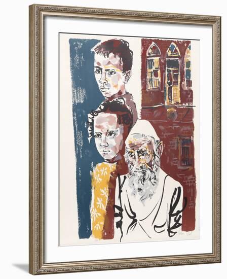 Two Boys and a Rabbi from People in Israel-Moshe Gat-Framed Limited Edition