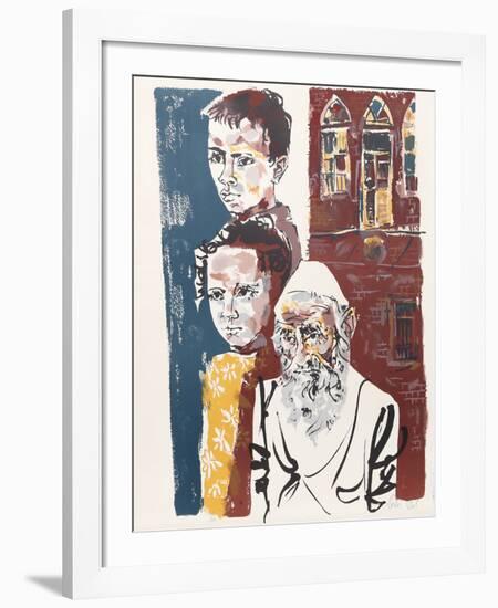 Two Boys and a Rabbi from People in Israel-Moshe Gat-Framed Limited Edition