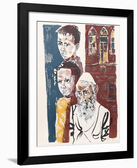 Two Boys and a Rabbi from People in Israel-Moshe Gat-Framed Limited Edition