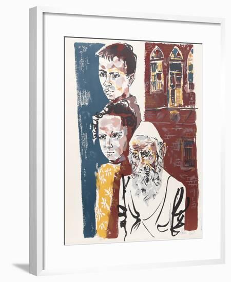 Two Boys and a Rabbi from People in Israel-Moshe Gat-Framed Limited Edition