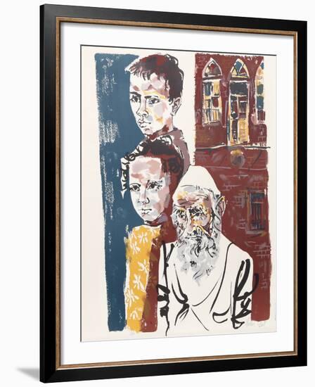 Two Boys and a Rabbi from People in Israel-Moshe Gat-Framed Limited Edition