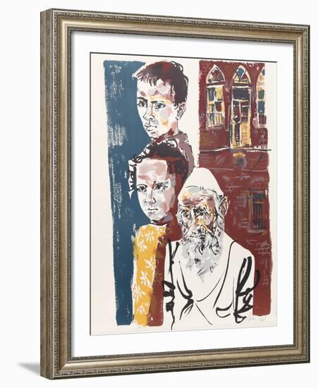 Two Boys and a Rabbi from People in Israel-Moshe Gat-Framed Limited Edition