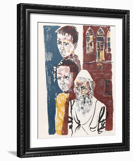 Two Boys and a Rabbi from People in Israel-Moshe Gat-Framed Limited Edition