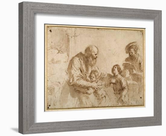 Two Boys Comforted by a Bearded Elder, While Another Bearded, Middle-Aged Man Reads a Book-Guercino (Giovanni Francesco Barbieri)-Framed Giclee Print