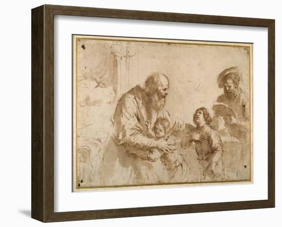 Two Boys Comforted by a Bearded Elder, While Another Bearded, Middle-Aged Man Reads a Book-Guercino (Giovanni Francesco Barbieri)-Framed Giclee Print