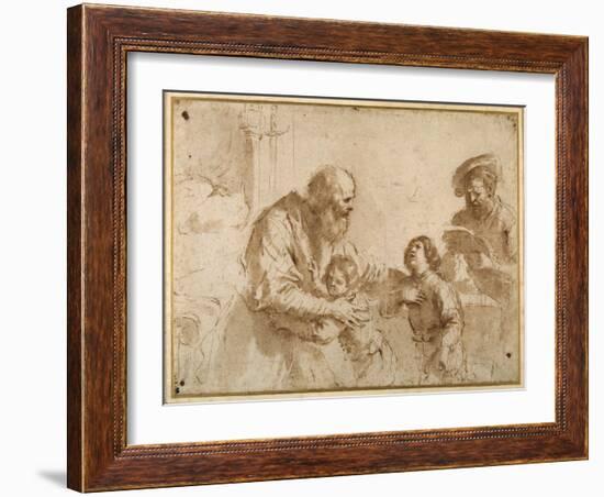 Two Boys Comforted by a Bearded Elder, While Another Bearded, Middle-Aged Man Reads a Book-Guercino (Giovanni Francesco Barbieri)-Framed Giclee Print