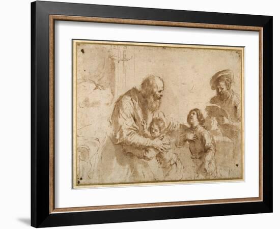 Two Boys Comforted by a Bearded Elder, While Another Bearded, Middle-Aged Man Reads a Book-Guercino (Giovanni Francesco Barbieri)-Framed Giclee Print