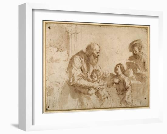 Two Boys Comforted by a Bearded Elder, While Another Bearded, Middle-Aged Man Reads a Book-Guercino (Giovanni Francesco Barbieri)-Framed Giclee Print