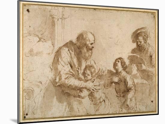 Two Boys Comforted by a Bearded Elder, While Another Bearded, Middle-Aged Man Reads a Book-Guercino (Giovanni Francesco Barbieri)-Mounted Giclee Print