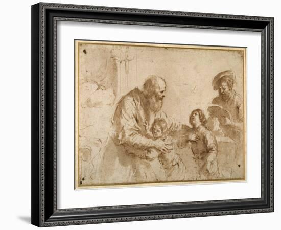 Two Boys Comforted by a Bearded Elder, While Another Bearded, Middle-Aged Man Reads a Book-Guercino (Giovanni Francesco Barbieri)-Framed Giclee Print