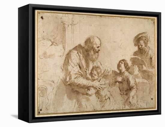 Two Boys Comforted by a Bearded Elder, While Another Bearded, Middle-Aged Man Reads a Book-Guercino (Giovanni Francesco Barbieri)-Framed Premier Image Canvas