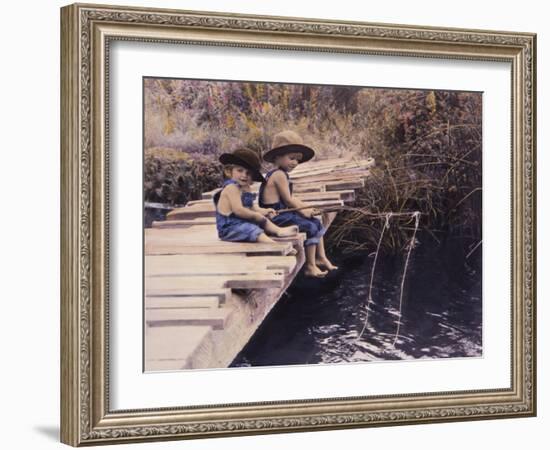 Two Boys Fishing Off of Bridge-Nora Hernandez-Framed Giclee Print