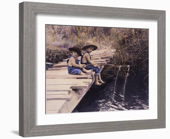 Two Boys Fishing Off of Bridge-Nora Hernandez-Framed Giclee Print