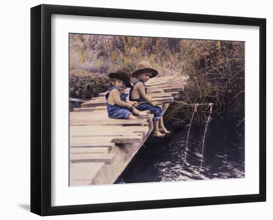 Two Boys Fishing Off of Bridge-Nora Hernandez-Framed Giclee Print