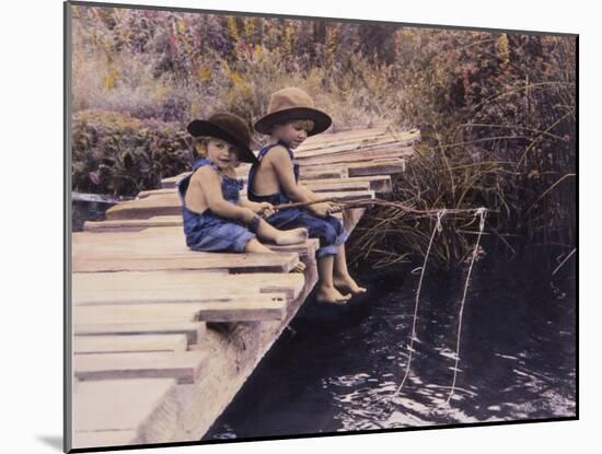 Two Boys Fishing Off of Bridge-Nora Hernandez-Mounted Giclee Print