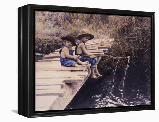 Two Boys Fishing Off of Bridge-Nora Hernandez-Framed Premier Image Canvas