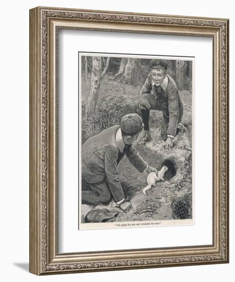 Two Boys in Caps Set a Ferret Down a Rabbit Hole-null-Framed Art Print
