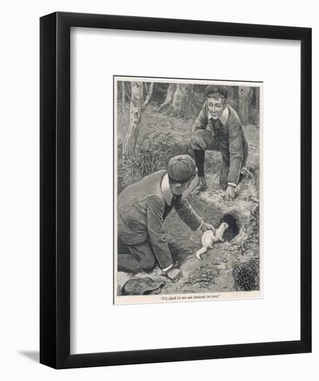 Two Boys in Caps Set a Ferret Down a Rabbit Hole-null-Framed Art Print