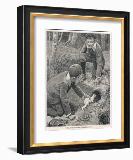 Two Boys in Caps Set a Ferret Down a Rabbit Hole-null-Framed Art Print