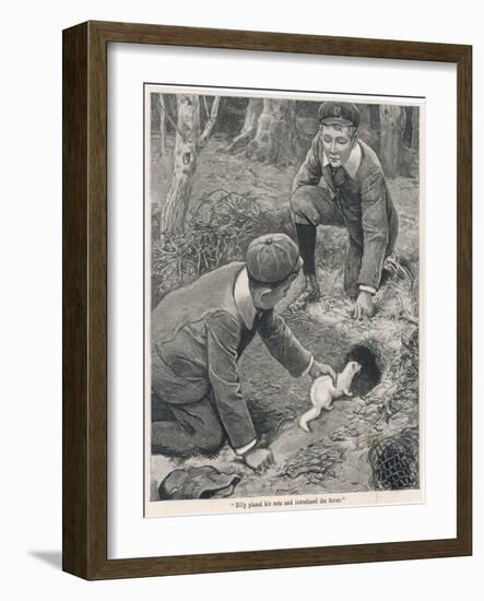 Two Boys in Caps Set a Ferret Down a Rabbit Hole-null-Framed Art Print