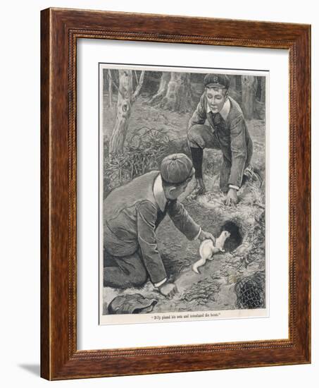 Two Boys in Caps Set a Ferret Down a Rabbit Hole-null-Framed Art Print