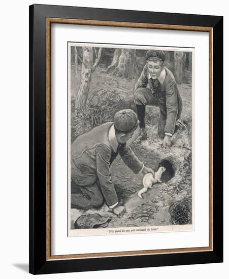 Two Boys in Caps Set a Ferret Down a Rabbit Hole-null-Framed Art Print