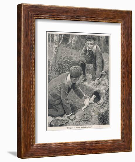 Two Boys in Caps Set a Ferret Down a Rabbit Hole-null-Framed Premium Giclee Print