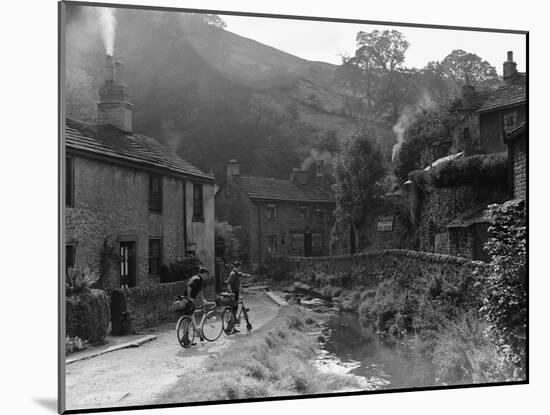 Two boys out on their bicycles near a stream in the Peak District-Staff-Mounted Photographic Print