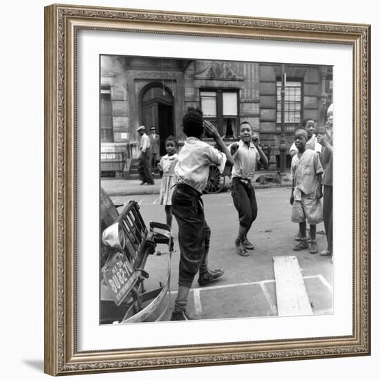 Two Boys Play-Fight While Other Children Look On, Harlem, 1938-Hansel Mieth-Framed Photographic Print