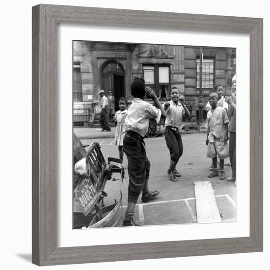 Two Boys Play-Fight While Other Children Look On, Harlem, 1938-Hansel Mieth-Framed Photographic Print