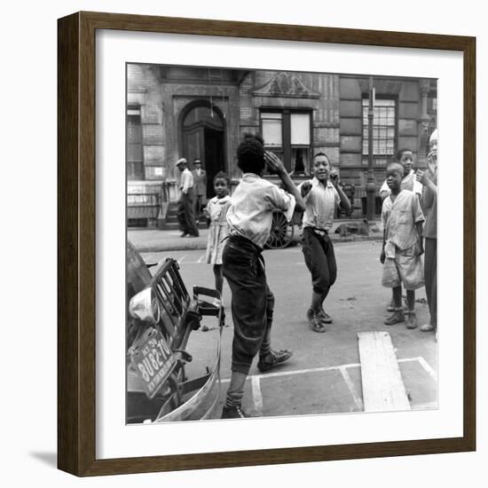 Two Boys Play-Fight While Other Children Look On, Harlem, 1938-Hansel Mieth-Framed Photographic Print