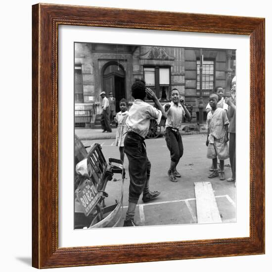 Two Boys Play-Fight While Other Children Look On, Harlem, 1938-Hansel Mieth-Framed Photographic Print